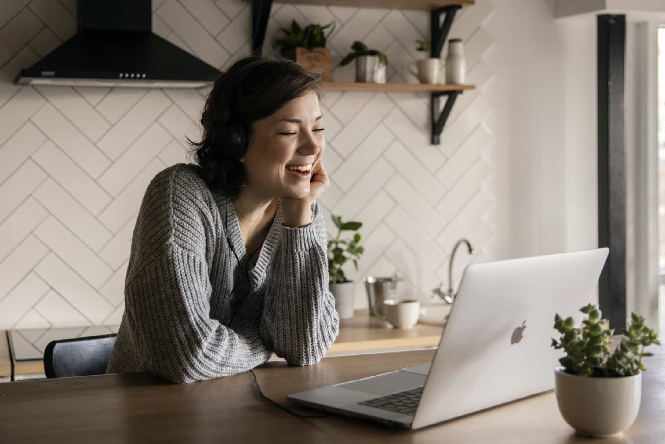 Woman having a laptop video call